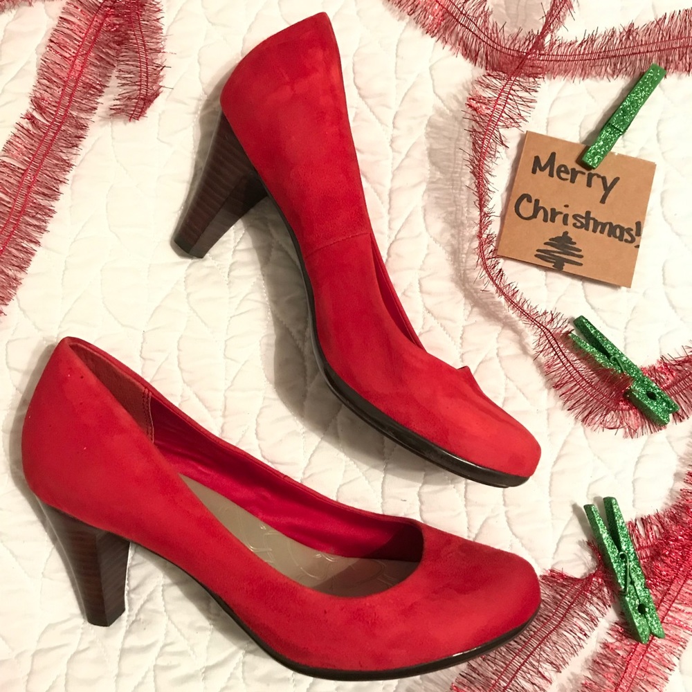 Gianni Bernini Red Suede Leather Heels Faux Wood